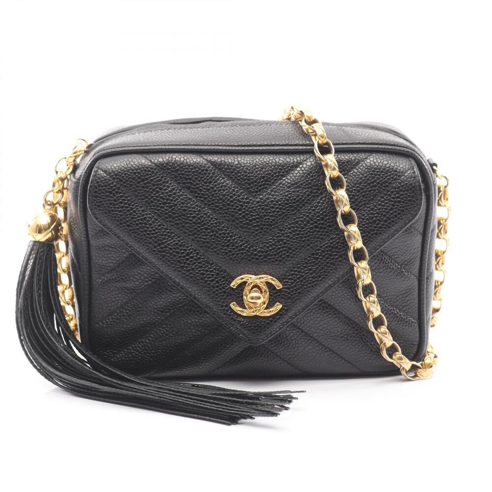 Chanel V stitch Chevron Shoulder Bag Leather Grained Calf Black